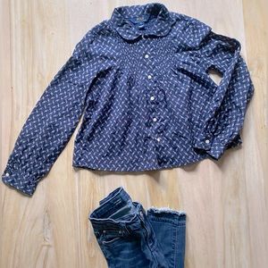 Ralph Lauren Navy Floral Cotton Blouse, Girls Size 10